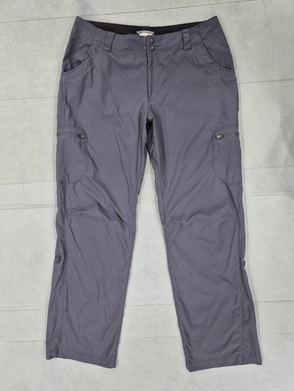 LL Bean hiking pants women's 12 gray roll up cuff stretch straight leg mid rise